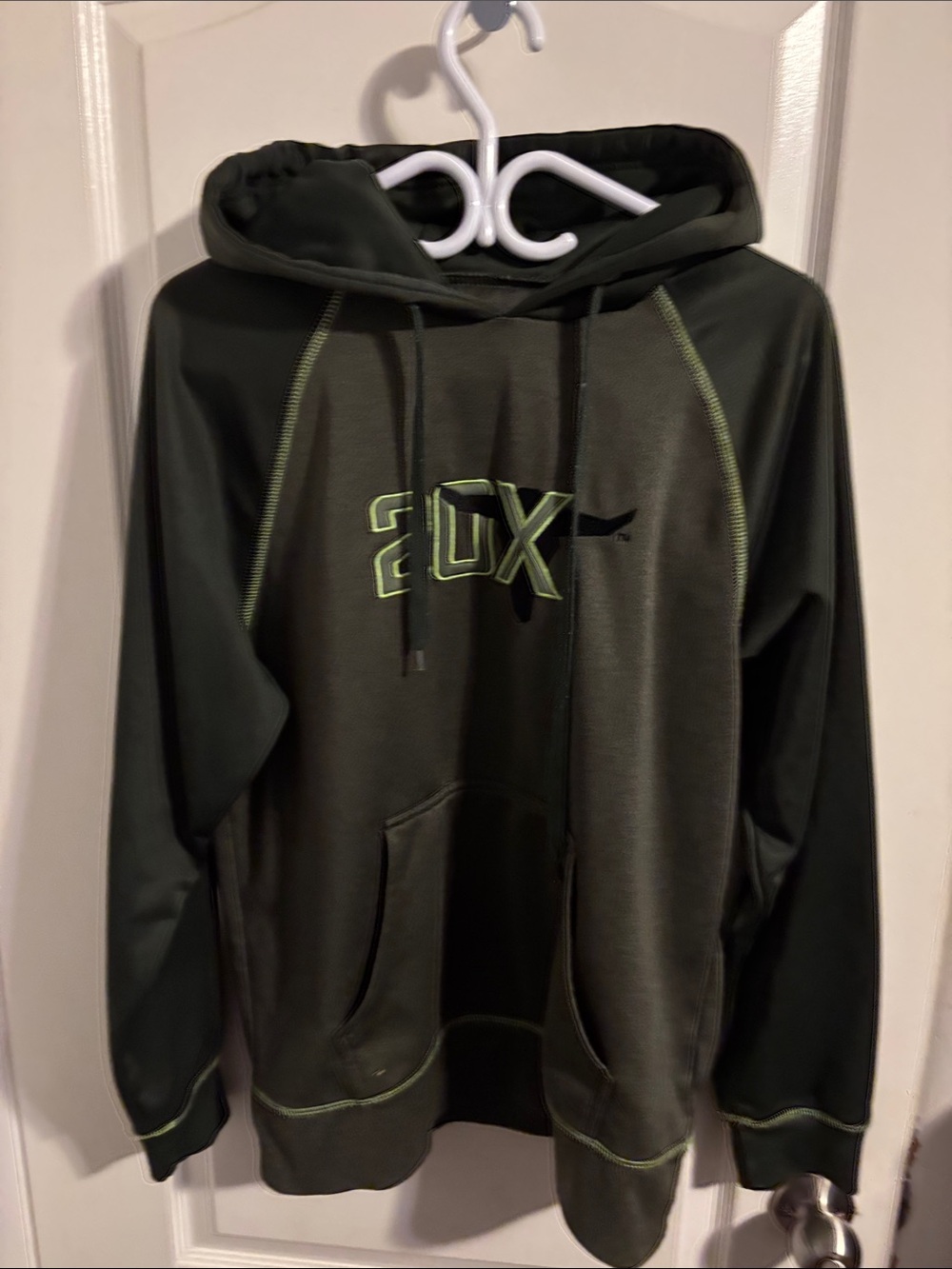 Wrangler 20X Olive Green and Grey Raglan Hoodie with Lime Stitch Accent